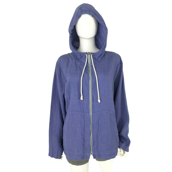 FLAX Lithuanian Linen Hoodie Jacket Wmn M Periwinkle Full Zip Lagenlook BOHO NWT - Picture 3 of 16